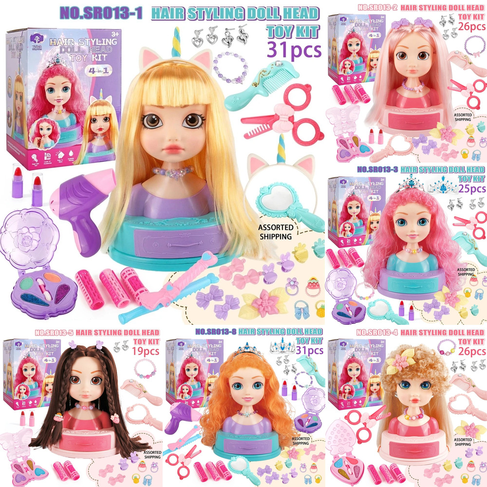 Beauty Makeup Kit For Girls - Hair Styling Doll Head Makeup Toy