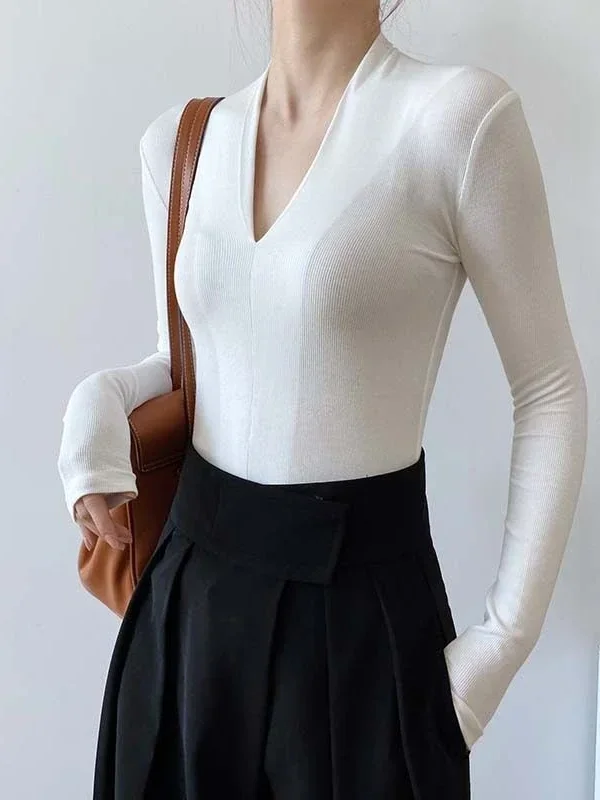 V-neck Slim Shirts Long Sleeve - Beauty & Makeup Katia Di Paola 评论和价格