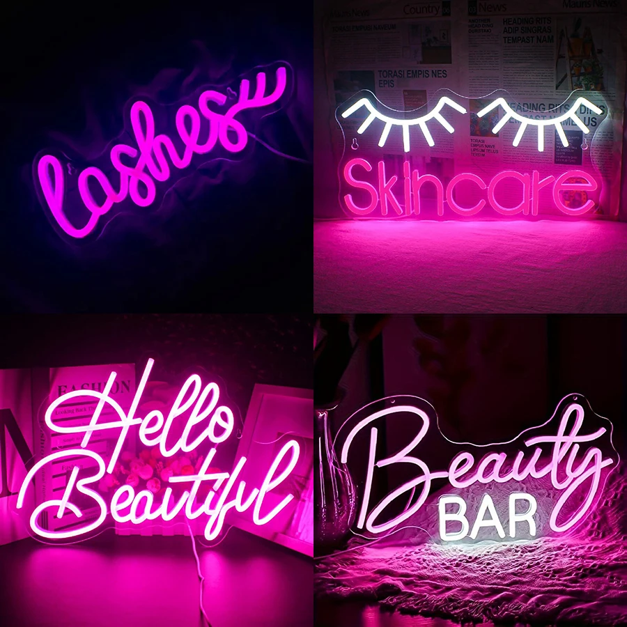 Neon Sign Eyelashes Light Pink - Beauty Makeup Bar 评论和价格