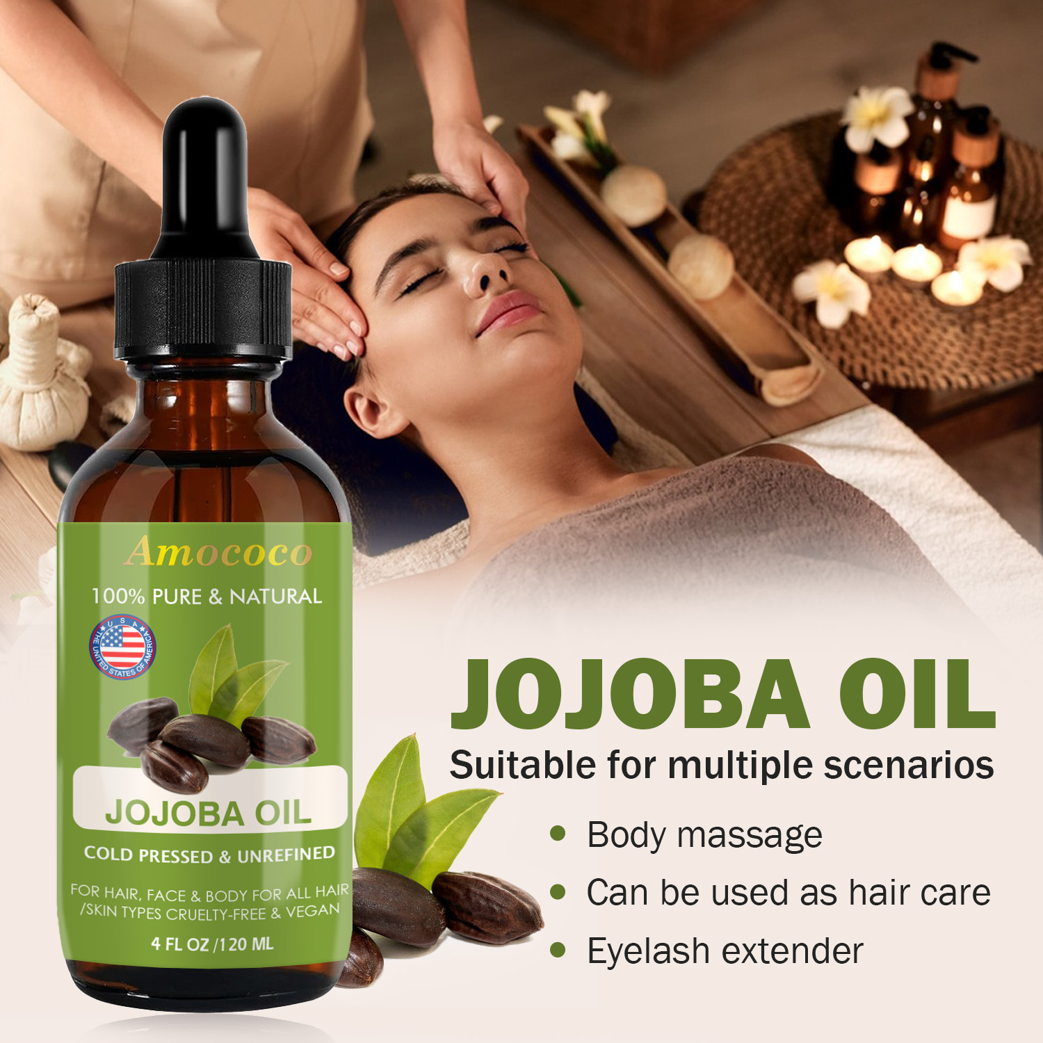 Amococo 2pcs Jojoba Oil and Ro - Pure Beauty Hair & Makeup 评论和价格
